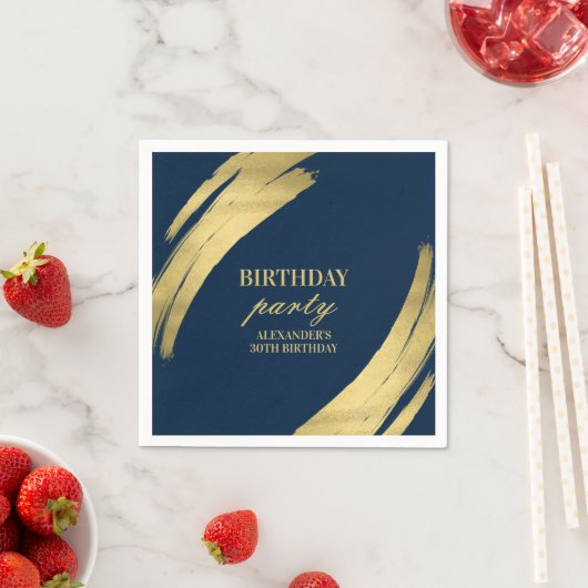 Elegant Navy Gold Verjaardag Party Papier Bord Servet (Insitu)