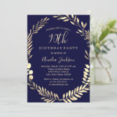 Elegant Navy Gold Waterverf 90th Birthday Kaart (Staand voorkant)