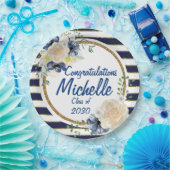 Elegant Navy & Gold Waterverf Rozen Afstuderen Papieren Bordje (Feest)