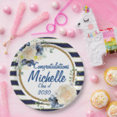 Elegant Navy & Gold Waterverf Rozen Afstuderen Papieren Bordje (Feest)