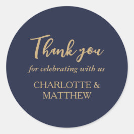Elegant Navy & Gold Wedding Classic Round Sticker