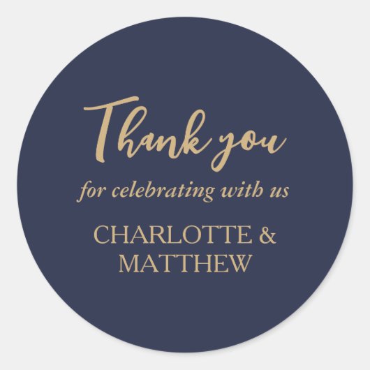 Elegant Navy & Gold Wedding Classic Round Sticker (Voorkant)