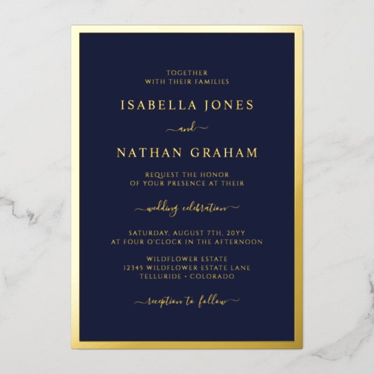 Elegant Navy Gold Wedding Folie Uitnodiging (Voorkant)