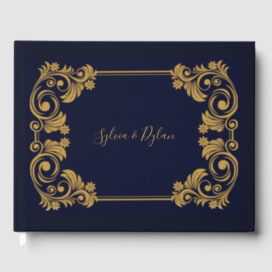 Elegant Navy & Gold Wedding Gastenboek (Voorkant)