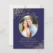 Elegant Navy & Gold Wedding Save the Date Photo Magnetische Uitnodiging (Voorkant)