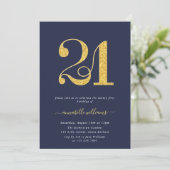 Elegant Navy & Goud 21e Verjaardagsfeestje Kaart (Staand voorkant)
