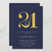 Elegant Navy & Goud 21e Verjaardagsfeestje Kaart (Voorkant / Achterkant)