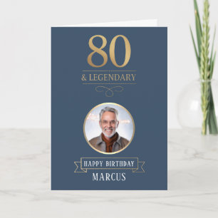 Elegant Navy & Goud 80ste & Legendarische Verjaard Kaart