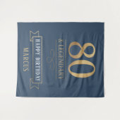 Elegant Navy & Goud 80ste & Legendarische Verjaard Wandkleed (Voorkant (horizontaal))