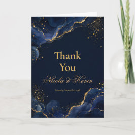 Elegant Navy Goud Alcohol Ink Huwelijksjubileum Bedankkaart
