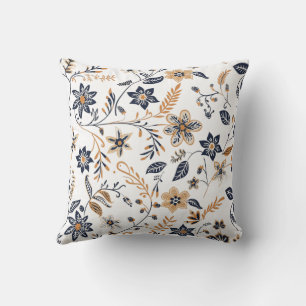 Elegant Navy Goud Bloem Botanisch Kussen