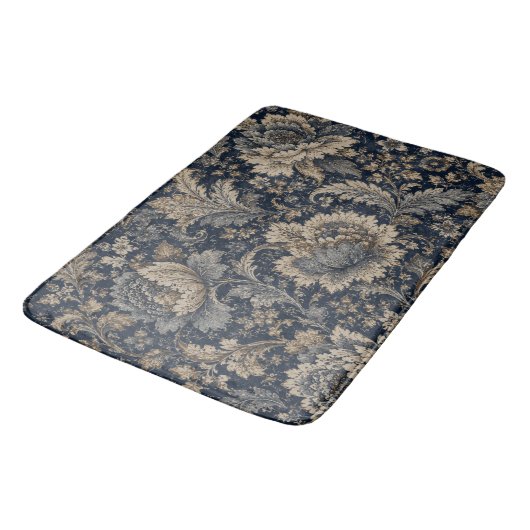 Elegant Navy Goud Botanisch Textielpatroon Badmat (Gekanteld)