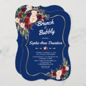 Elegant Navy Goud Bourgondi Bloemstuk Brunch & Mou Kaart (Voorkant / Achterkant)