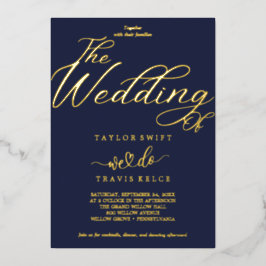 Elegant Navy & Goud Folie Bruiloft Uitnodiging
