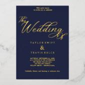 Elegant Navy & Goud Folie Bruiloft  Uitnodiging (Voorkant)