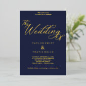 Elegant Navy & Goud Folie Bruiloft  Uitnodiging (Staand Voorkant)