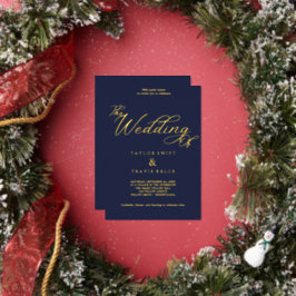 Elegant Navy & Goud Folie Bruiloft  Uitnodiging