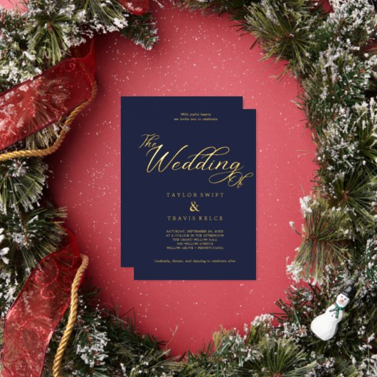 Elegant Navy & Goud Folie Bruiloft  Uitnodiging (Insitu)
