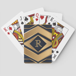 Elegant Navy Goud Geometrisch Monogram Sport Cadea Pokerkaarten