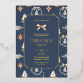 Elegant Navy & Goud Kerstfeest Folie Uitnodiging (Voorkant)