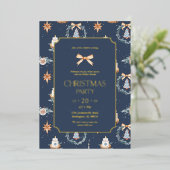 Elegant Navy & Goud Kerstfeest Folie Uitnodiging (Staand Voorkant)