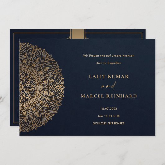ELEGANT NAVY GOUD KLASSIEK SIERLIJK MANDALA-BRUILO KAART (Voorkant / Achterkant)