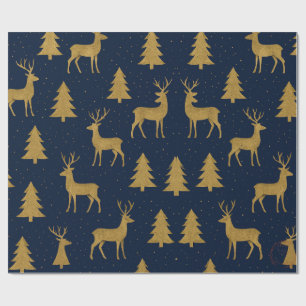 Elegant Navy & Goud Rendier Kerst Inpakpapier