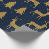 Elegant Navy & Goud Rendier Kerst Inpakpapier (Hoek)