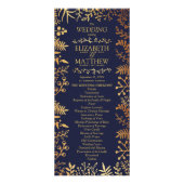 Elegant Navy & Gouden Bloemen Bruiloftsprogramma Reclamekaart (Voorkant)