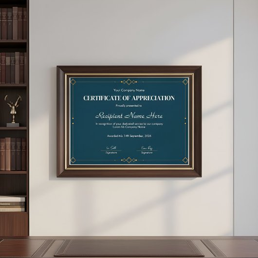 Elegant Navy Gouden Certificaat van Waardering Des