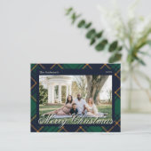 Elegant Navy Green Plaid Christmas Feestdagenkaart (Staand voorkant)