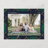 Elegant Navy Green Plaid Christmas Feestdagenkaart (Voorkant)