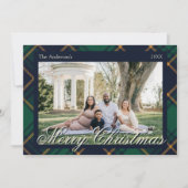 Elegant Navy Green Plaid Christmas Feestdagenkaart (Voorkant)