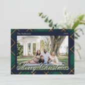 Elegant Navy Green Plaid Christmas Feestdagenkaart (Staand voorkant)