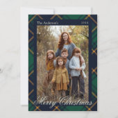 Elegant Navy Green Plaid Christmas Feestdagenkaart (Voorkant)