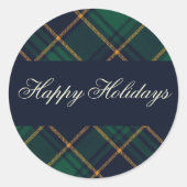 Elegant Navy Green Plaid Holiday Ronde Sticker (Voorkant)