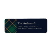 Elegant Navy Green Preppy Plaid Christmas Etiket (Voorkant)