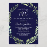 Elegant Navy Green Waterverf 18th Birthday Kaart<br><div class="desc">Birthday-uitnodigingen in de Little Bayleigh Store!</div>