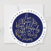 Elegant Navy Greetings Typografie Ornament Foto Feestdagenkaart (Voorkant)