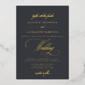Elegant Navy Grey  Kalligrafie Bruiloft Folie Uitnodiging (Voorkant)