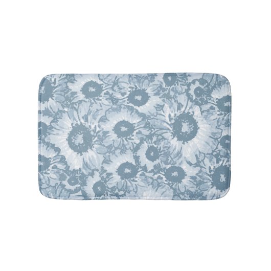 Elegant Navy Grijs Bloemmotief Badmat (Voorkant)
