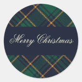 Elegant Navy Groen Kerst Plaid Ronde Sticker (Voorkant)