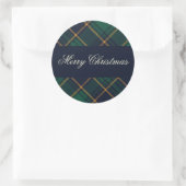 Elegant Navy Groen Kerst Plaid Ronde Sticker (Tas)