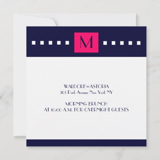 Elegant Navy Hot Pink Monogram Weddenschap Kaart (Achterkant)