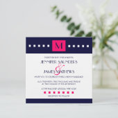 Elegant Navy Hot Pink Monogram Weddenschap Kaart (Staand voorkant)