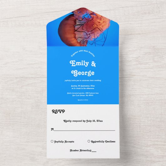 Elegant Navy Jellyfish Nautical Coastal Wedding All In One Uitnodiging (Binnen)