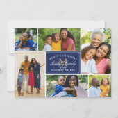 Elegant Navy-kerstmonogram Foto Collage Feestdagenkaart (Voorkant)