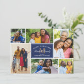 Elegant Navy-kerstmonogram Foto Collage Feestdagenkaart (Staand voorkant)