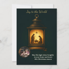 Elegant Navy Lantern Nativity Christian Christmas Feestdagenkaart