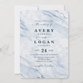 Elegant Navy & Light Blue Metallic marmer Wedding Kaart (Voorkant)